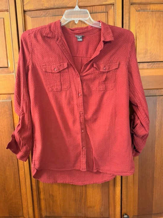 Eddie Bauer Tops - Eddie Bauer Brick Red Button-Down Utility Shirt